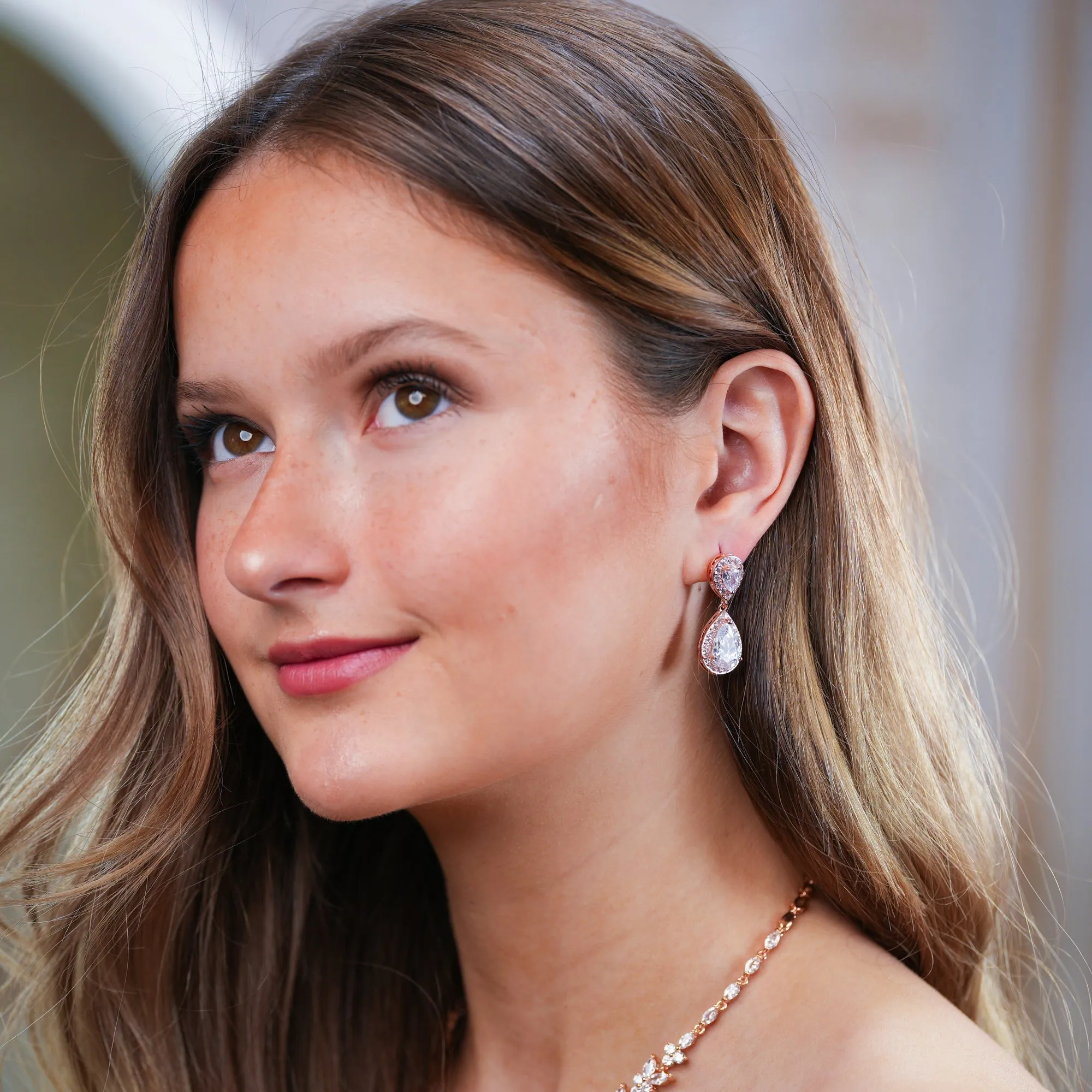 Amanda - Silver Crystal Tear Drop Earrings