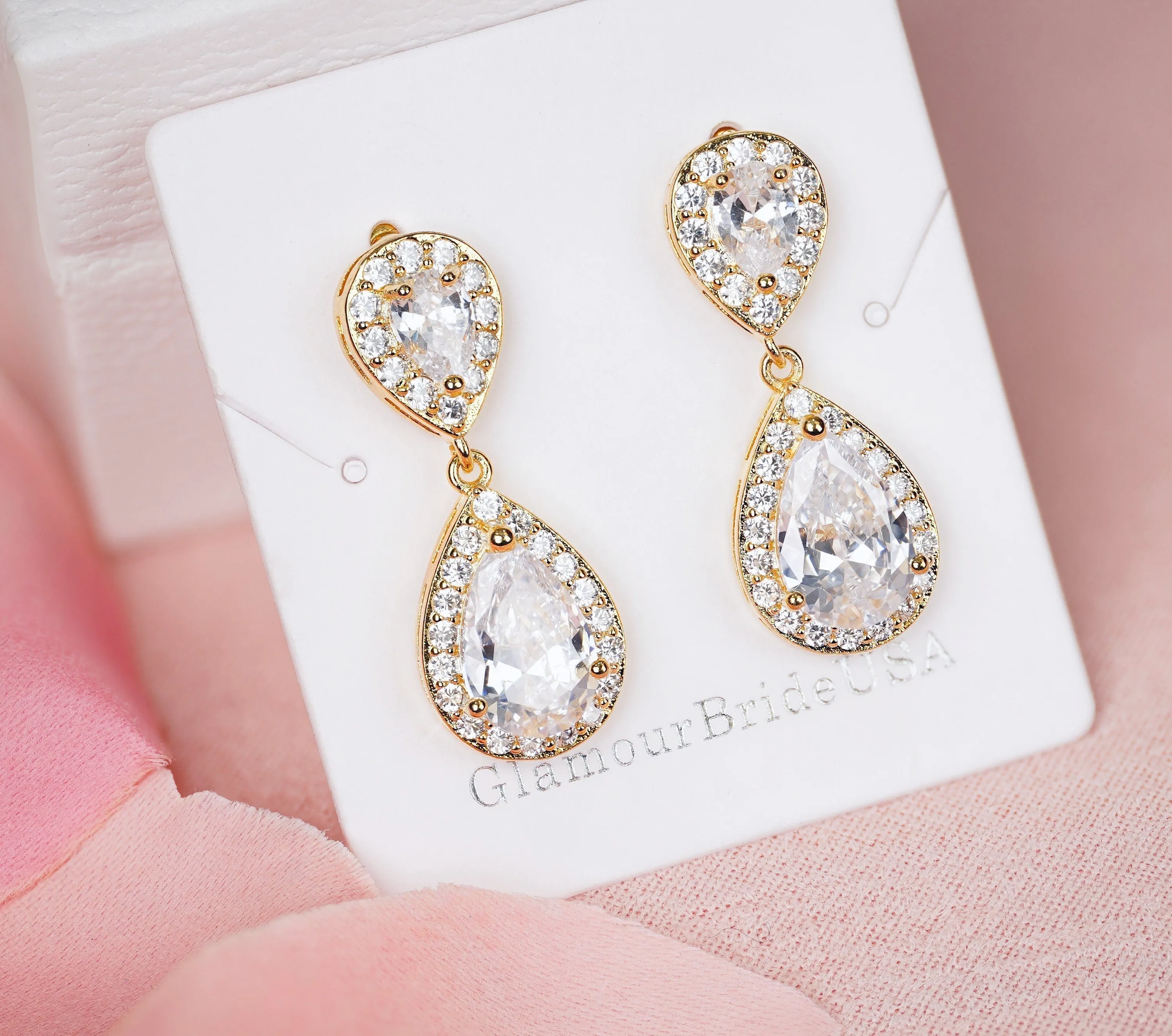 Amanda - Silver Crystal Tear Drop Earrings