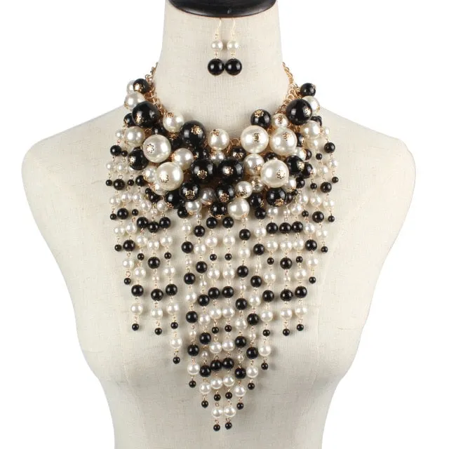 Big Multi-layer Imitation Pearl Tassel Statement Exaggerate Jewelry