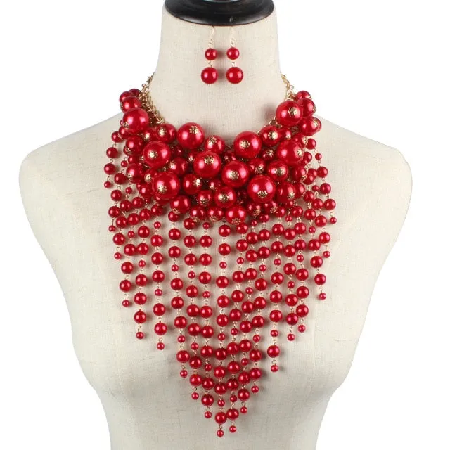 Big Multi-layer Imitation Pearl Tassel Statement Exaggerate Jewelry