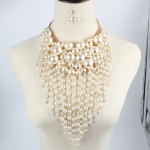 Big Multi-layer Imitation Pearl Tassel Statement Exaggerate Jewelry