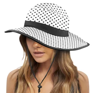blk on wht polka dot print Wide Brim Bucket Hat