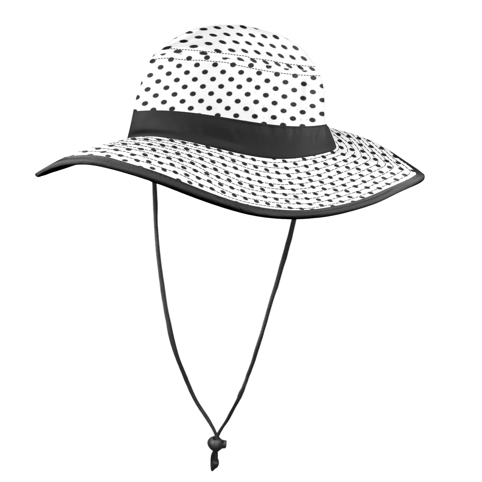 blk on wht polka dot print Wide Brim Bucket Hat