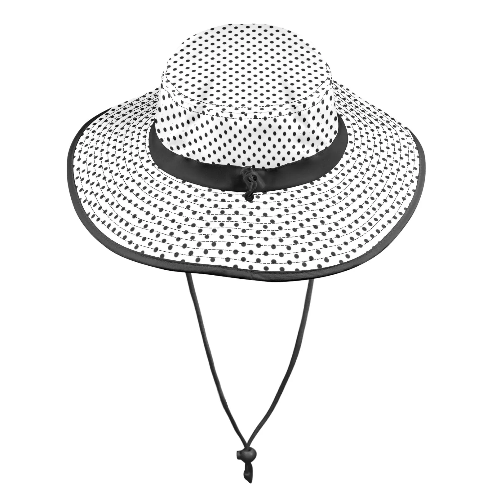 blk on wht polka dot print Wide Brim Bucket Hat