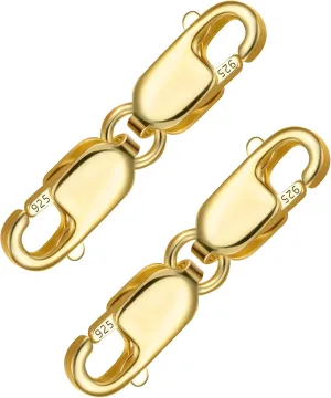 Bracelet Extender Gold Necklace Clasps and Closures 14K Gold Plated 925 Sterling Silver Double Lobster Clasp Double Claw Connector for DIY Jewelry Making2pcs