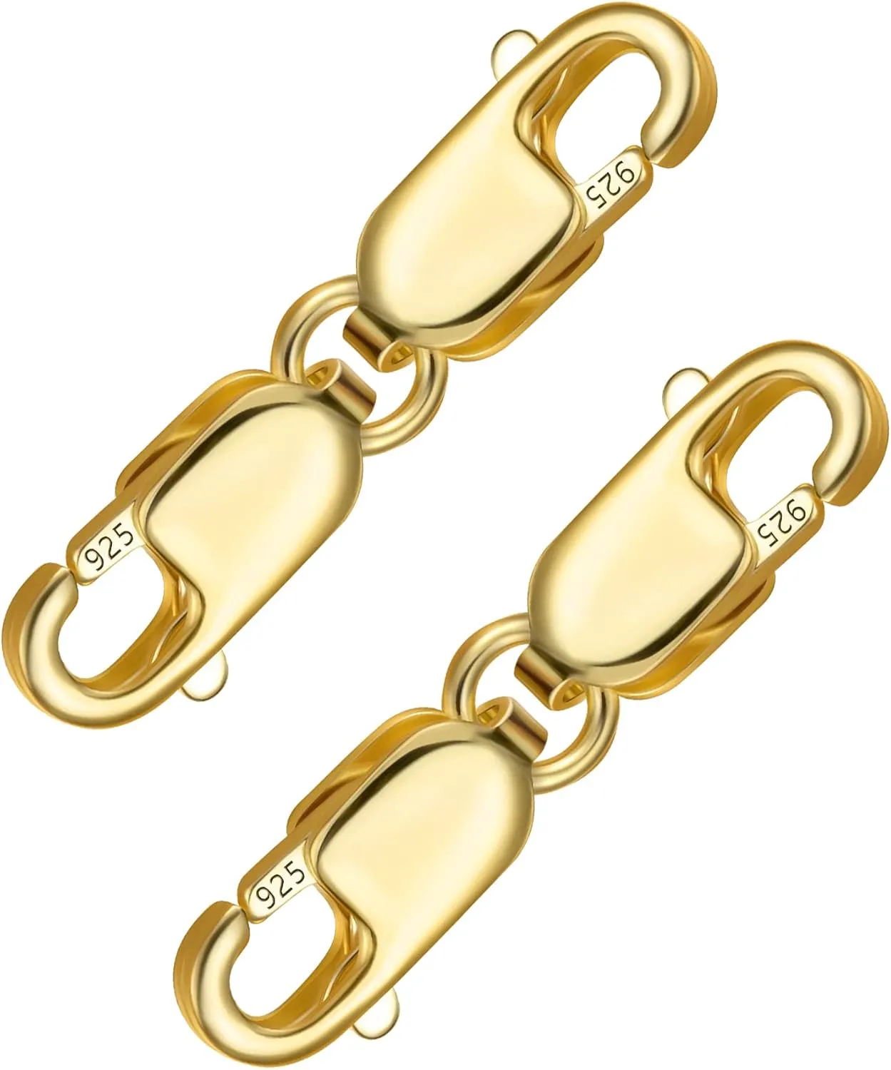 Bracelet Extender Gold Necklace Clasps and Closures 14K Gold Plated 925 Sterling Silver Double Lobster Clasp Double Claw Connector for DIY Jewelry Making2pcs