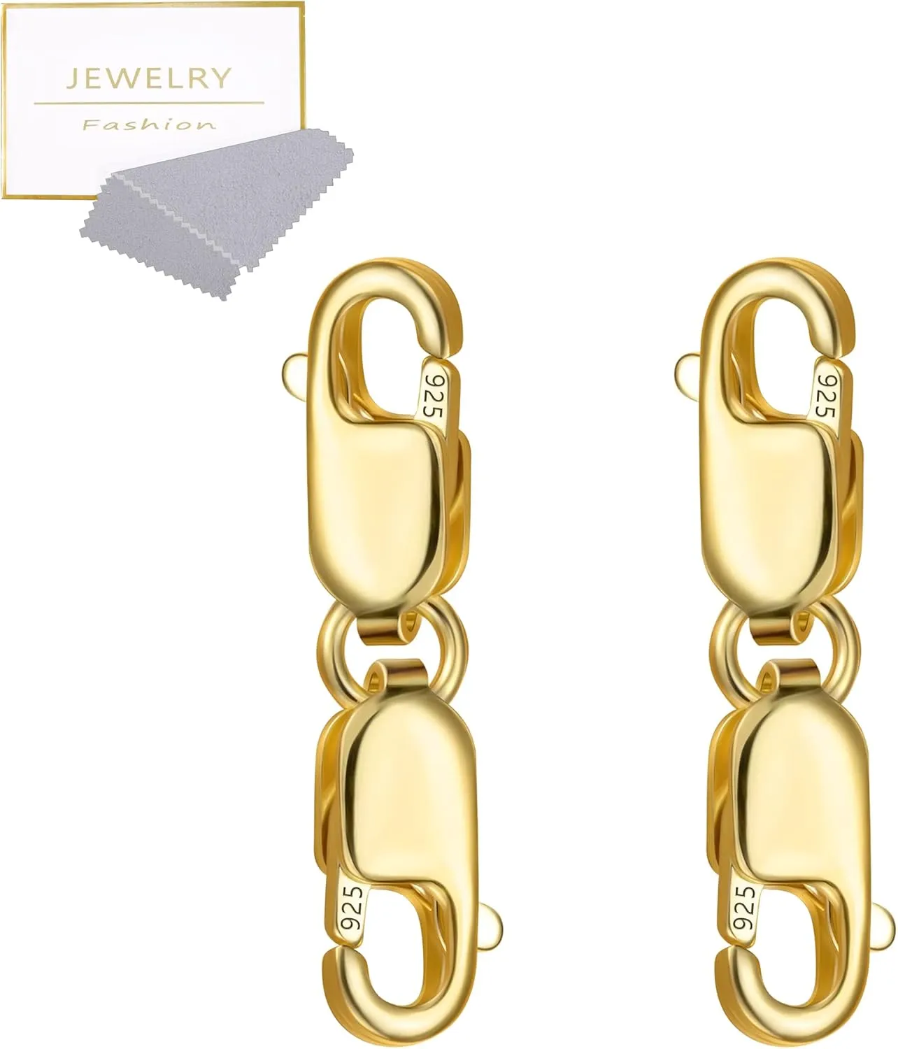 Bracelet Extender Gold Necklace Clasps and Closures 14K Gold Plated 925 Sterling Silver Double Lobster Clasp Double Claw Connector for DIY Jewelry Making2pcs