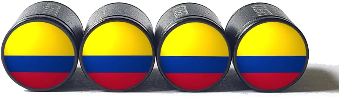 Columbia Flag Tire Valve Stem Caps - Black Aluminum - Set of Four