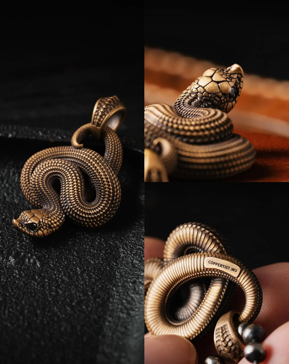 COPPERTIST.WU Hognose Snake Pendant for Necklace Snake Statement Charm Goth Animal Novelty Jewelry Gift for Men Women