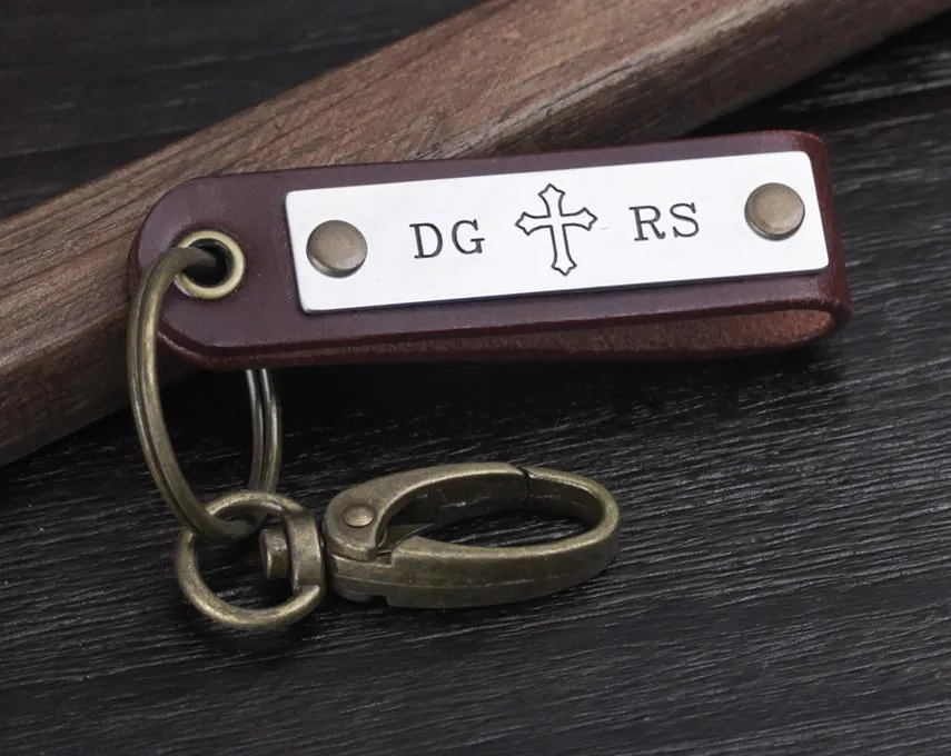 Custom Initial Name Engraved Leather Key Fob/Keyring