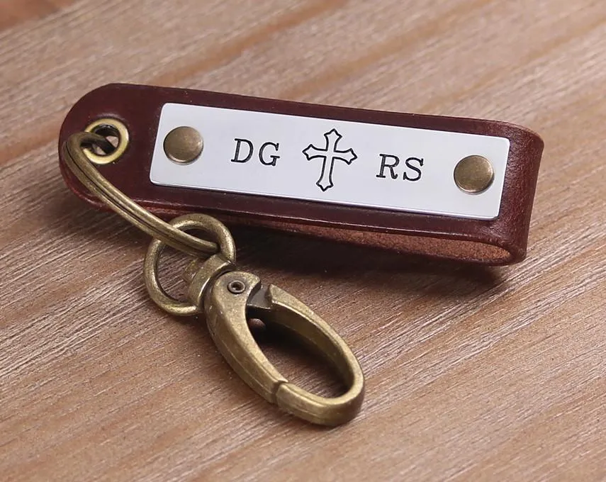 Custom Initial Name Engraved Leather Key Fob/Keyring