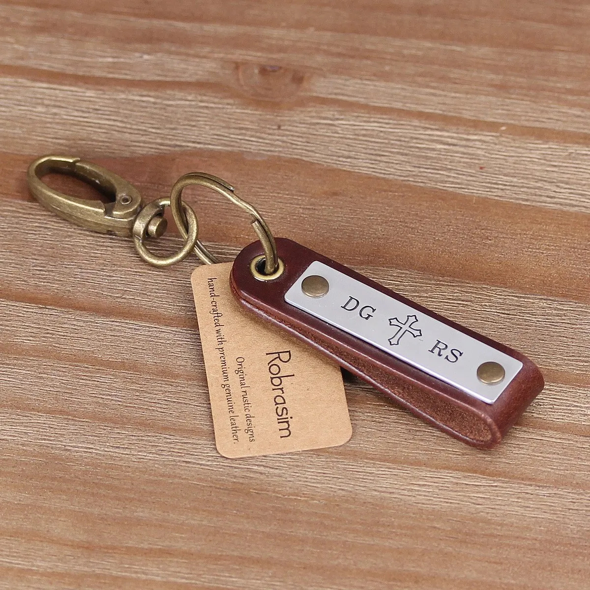 Custom Initial Name Engraved Leather Key Fob/Keyring