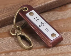 Custom Initial Name Engraved Leather Key Fob/Keyring