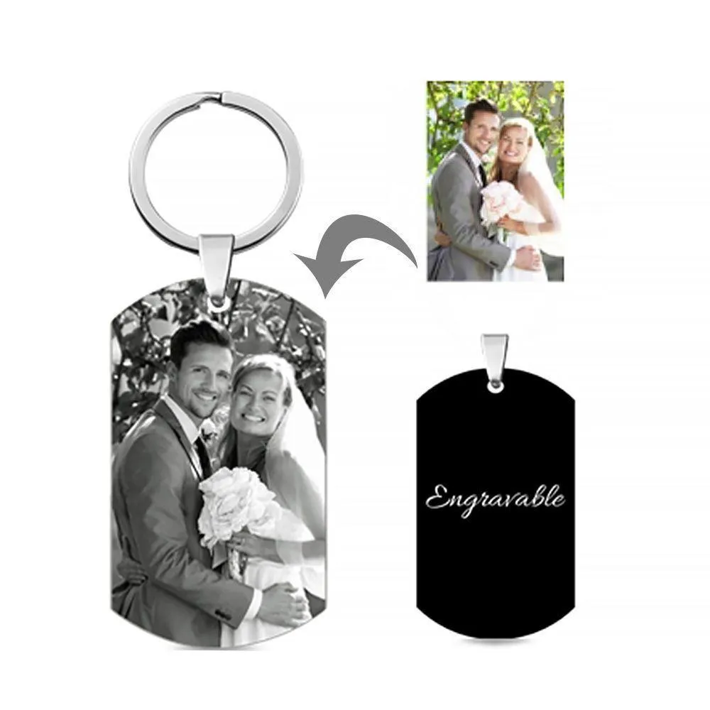 Custom Photo Engravable Keychains Sterling Silver