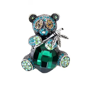 Cute Rhinestone Eat Bamboo Panda Brooches For Women