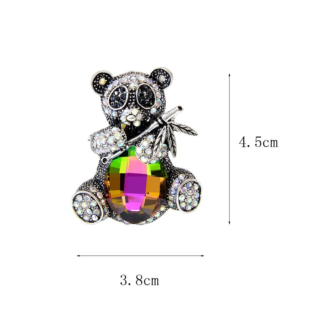 Cute Rhinestone Eat Bamboo Panda Brooches For Women