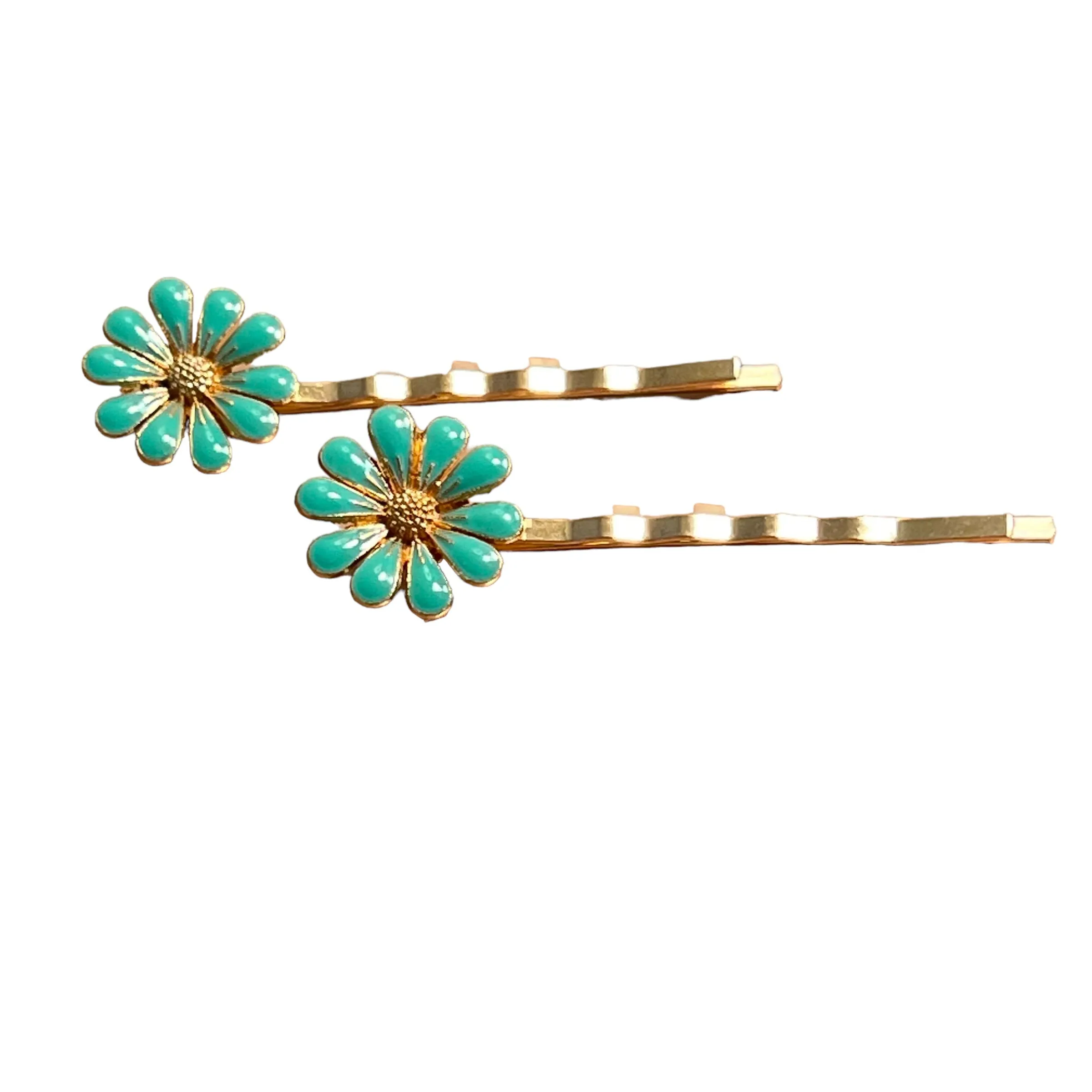 Decorative Mint Green Enamel Wildflower Hair Pins - Delicate Floral Accessories