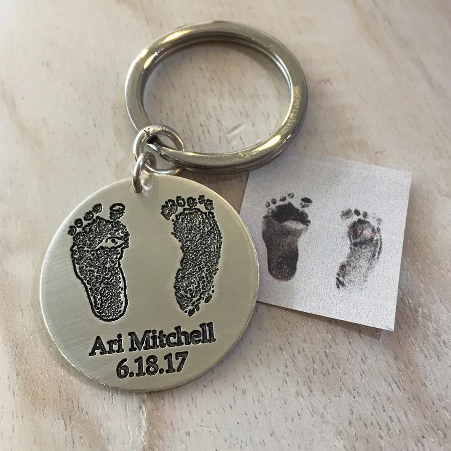 Engraved Sterling Silver Round Keychain