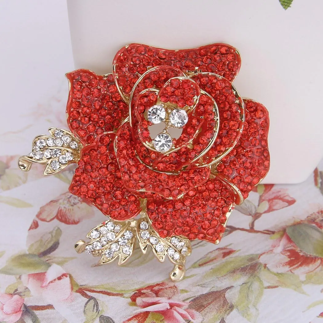 EVER FAITH Women's Austrian Crystal Blooming Beautiful Rose Flower Brooch