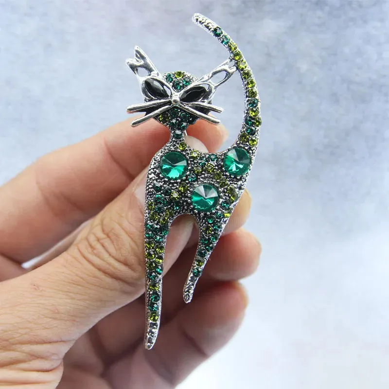 Fashion Cute Rhinstone Cat Brooches For Women