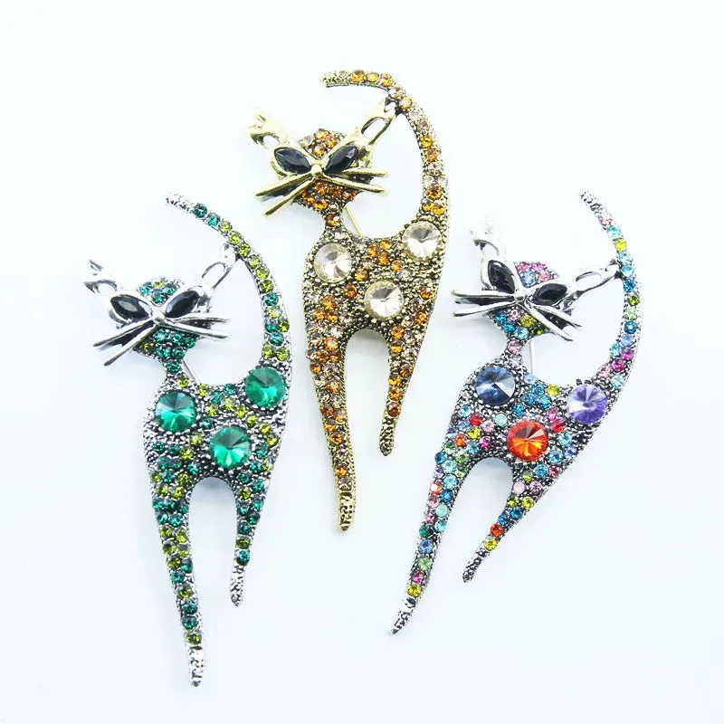 Fashion Cute Rhinstone Cat Brooches For Women