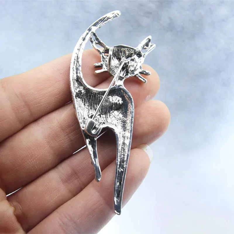 Fashion Cute Rhinstone Cat Brooches For Women