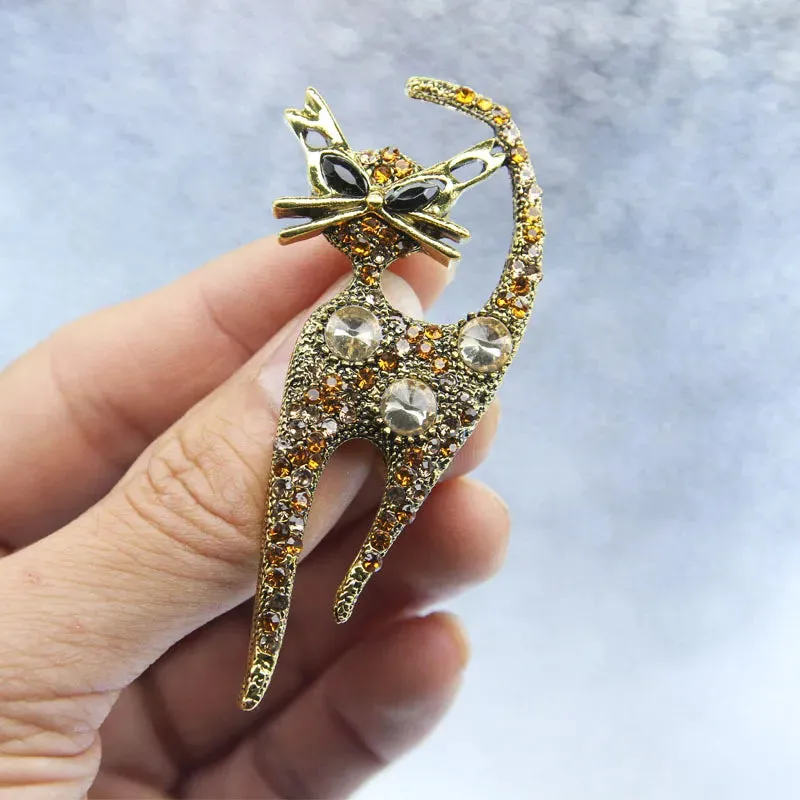Fashion Cute Rhinstone Cat Brooches For Women