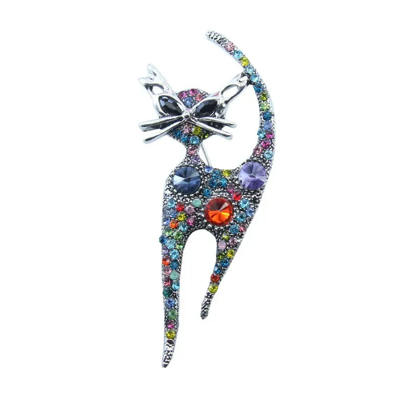 Fashion Cute Rhinstone Cat Brooches For Women