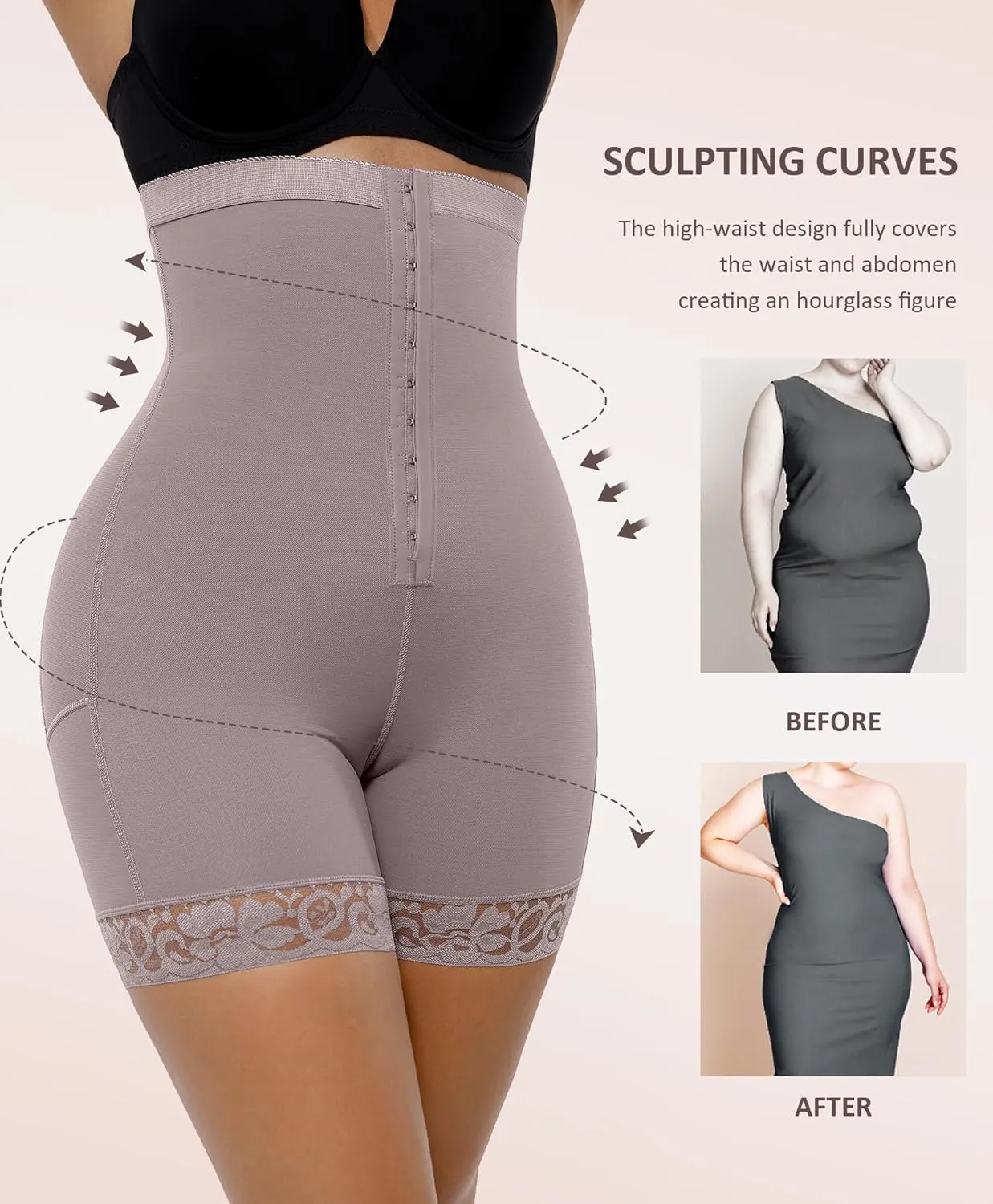 FeelinGirl Butt Lifter Shapewear Tummy Control Shorts Body Shaper for Women with Lace Trim