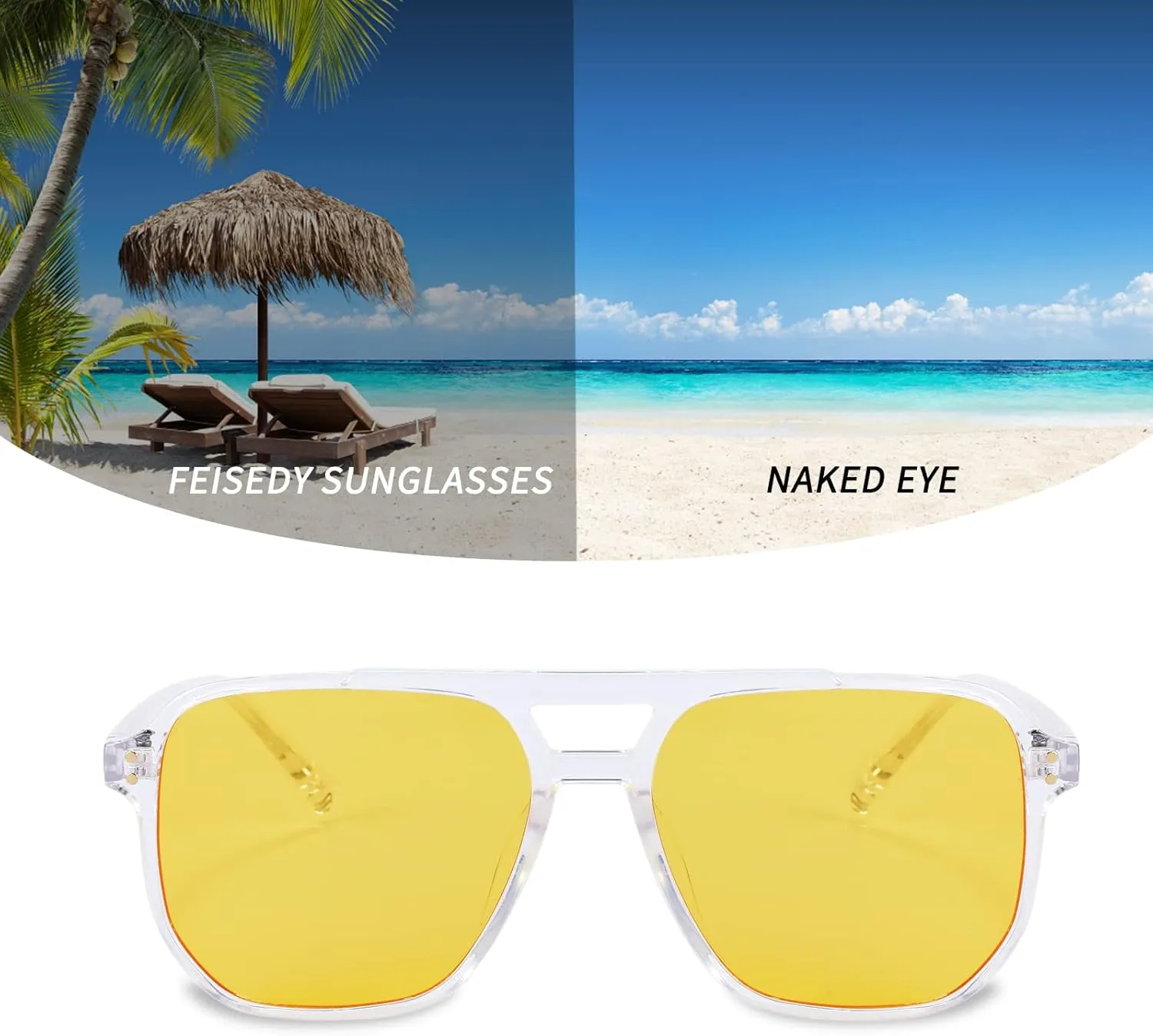 FEISEDY Retro Square Aviator Sunglasses Women Men 70s Vintage Trendy Plastic Frame Sun Glasses B2835