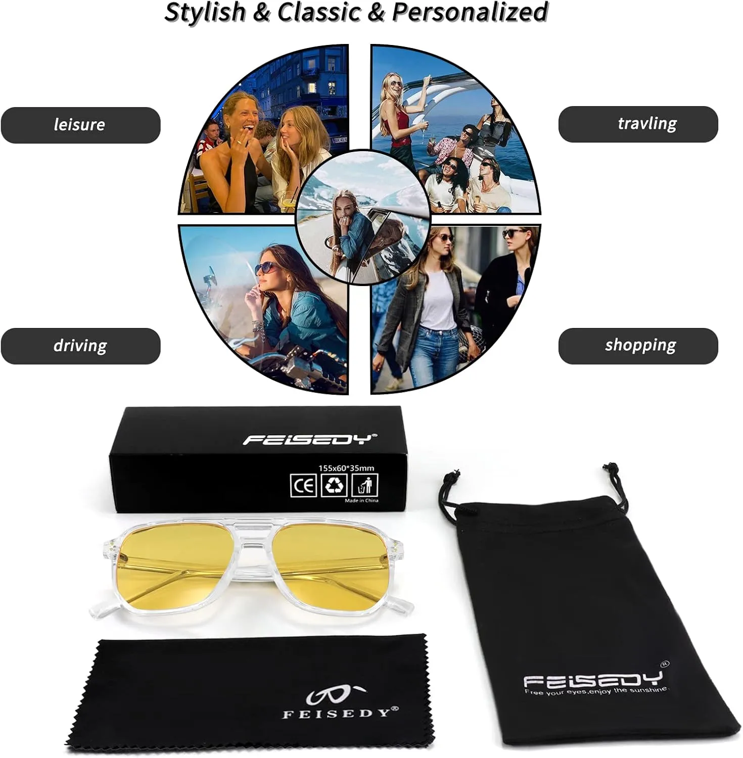FEISEDY Retro Square Aviator Sunglasses Women Men 70s Vintage Trendy Plastic Frame Sun Glasses B2835