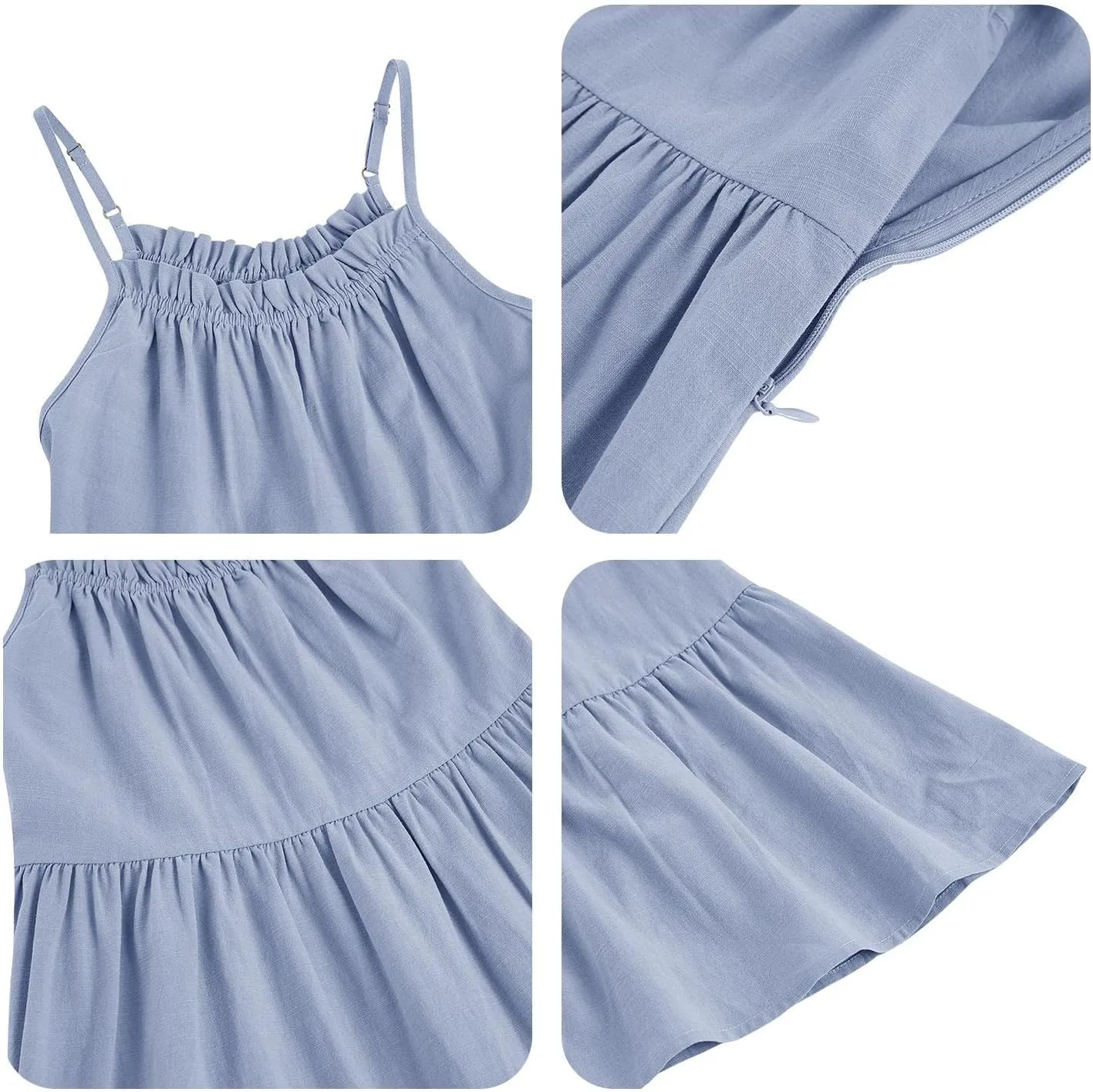 Fommykin Girl's Sundress Kids Spaghetti Strap Beach Linen Flowy Dress Cute Tiered Cami Tank Dress for 6-14 Years