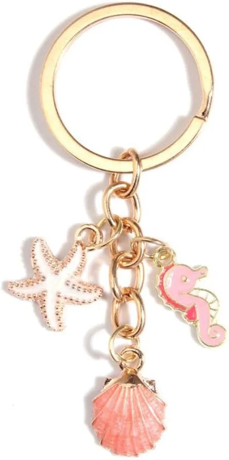 Fuqimanman2020 Seashell Conch Starfish Enameled Keychain Cute Seashell Starfish Tassel Chain Keyring