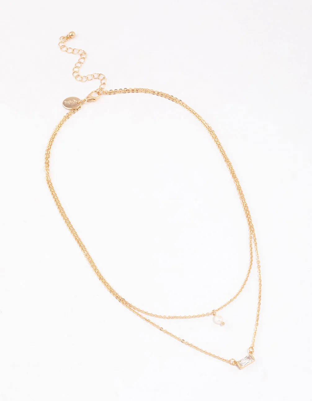Gold Baguette Pearl Layered Necklace & Polishing Set