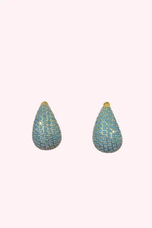 Golden Lily: Rhinestone Drop Earrings - Turquoise
