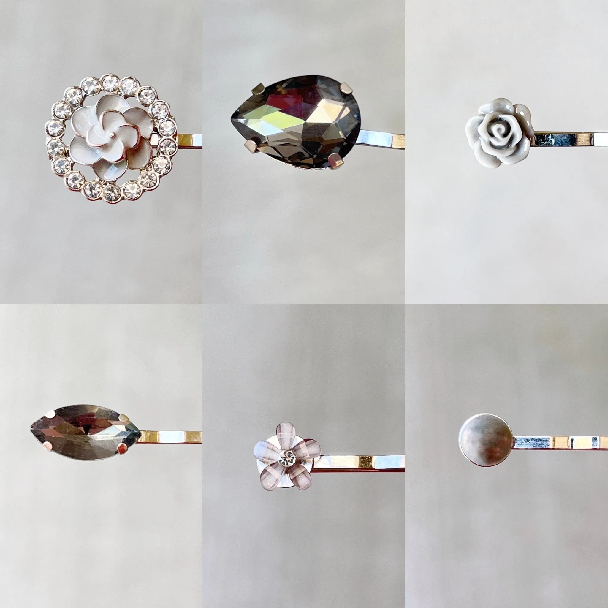 Gray Flower Rhinestone Hair Pins: Elegant Accents for Stylish Hairdos