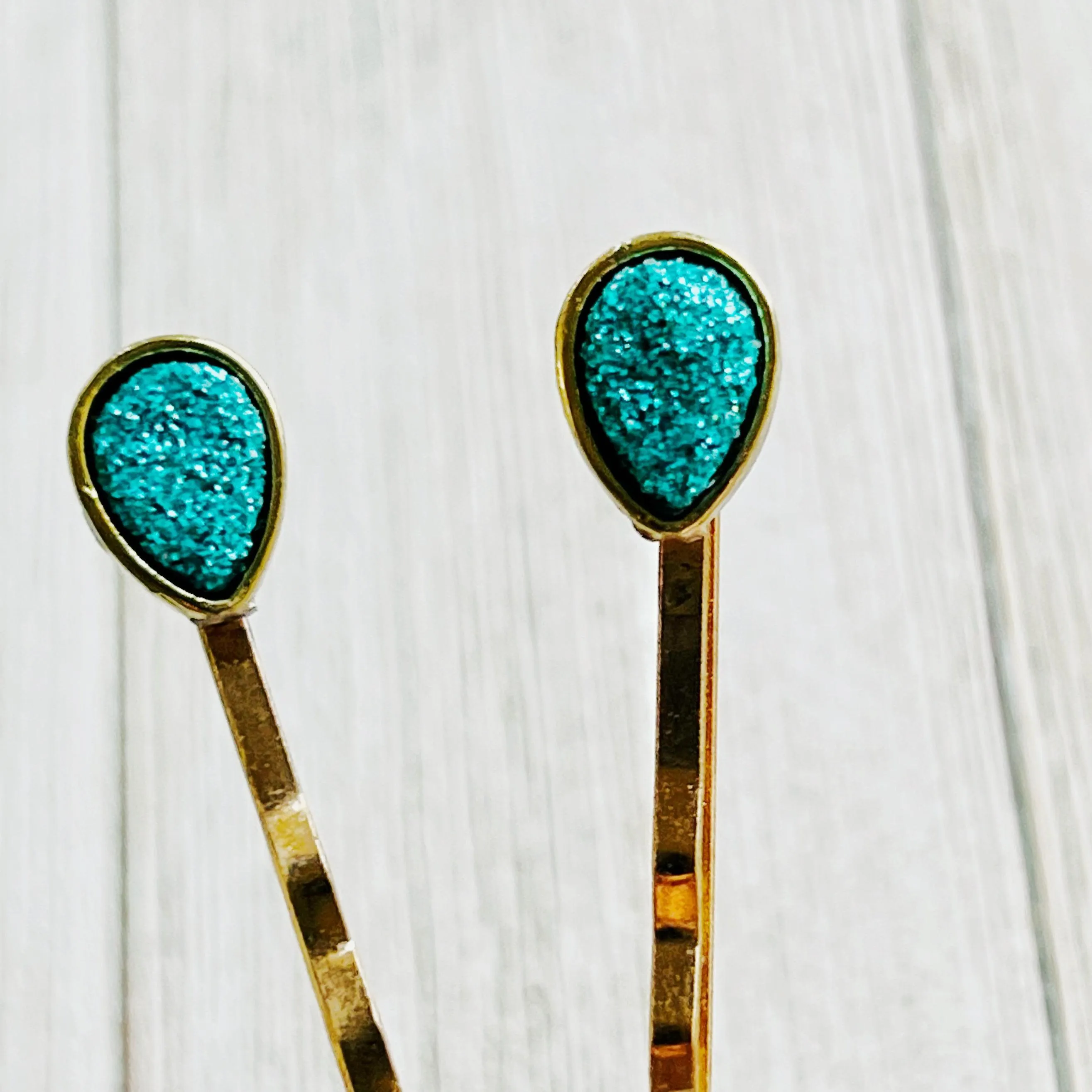 Green Druzy Teardrop Hair Pin Set - Elegant and Unique Hair Accessories