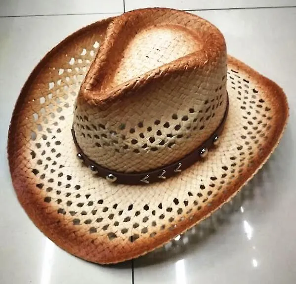 Hats Summer Raffia Hollow Cowboy Hat With Punk Rope