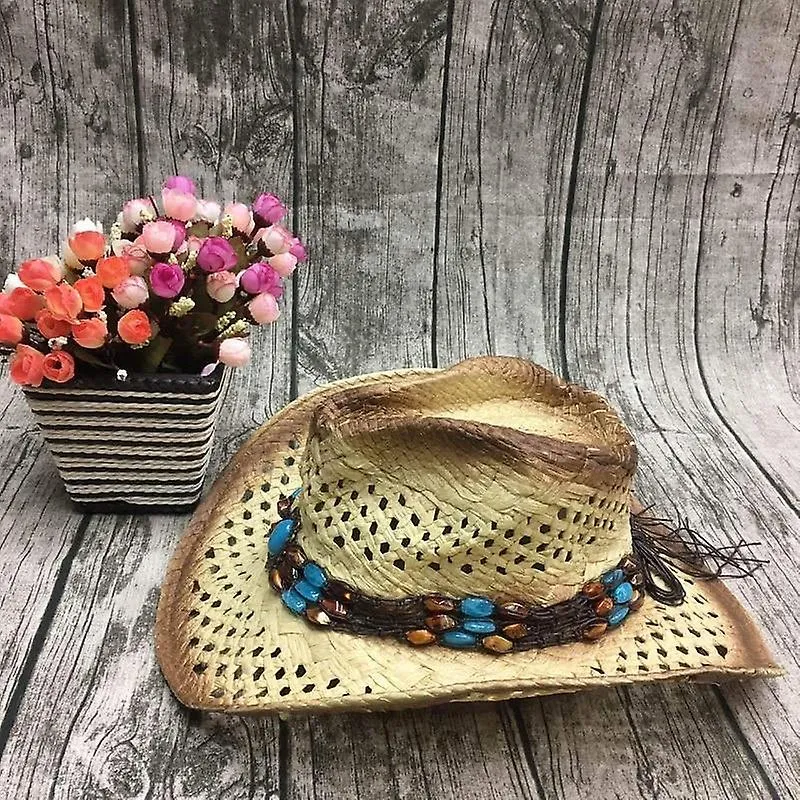 Hats Summer Raffia Hollow Cowboy Hat With Punk Rope