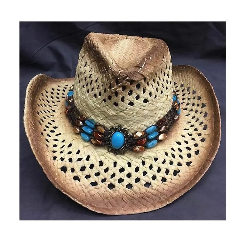 Hats Summer Raffia Hollow Cowboy Hat With Punk Rope