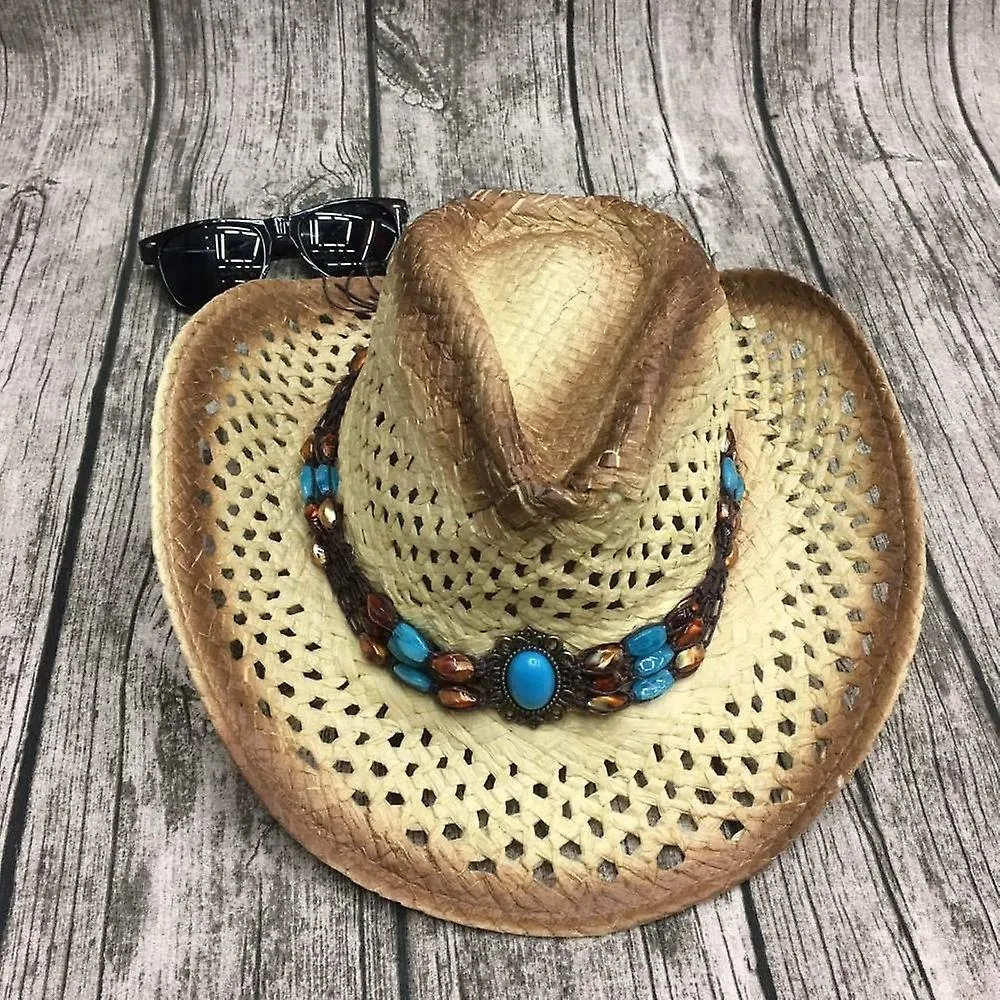 Hats Summer Raffia Hollow Cowboy Hat With Punk Rope