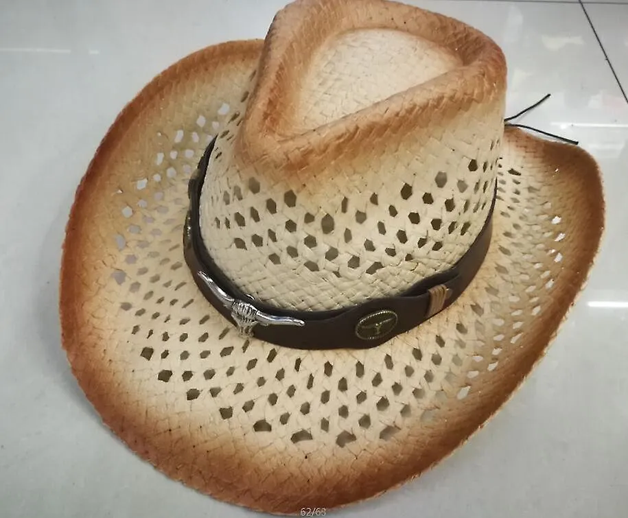 Hats Summer Raffia Hollow Cowboy Hat With Punk Rope