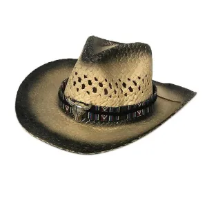 Hats Summer Raffia Hollow Cowboy Hat With Punk Rope