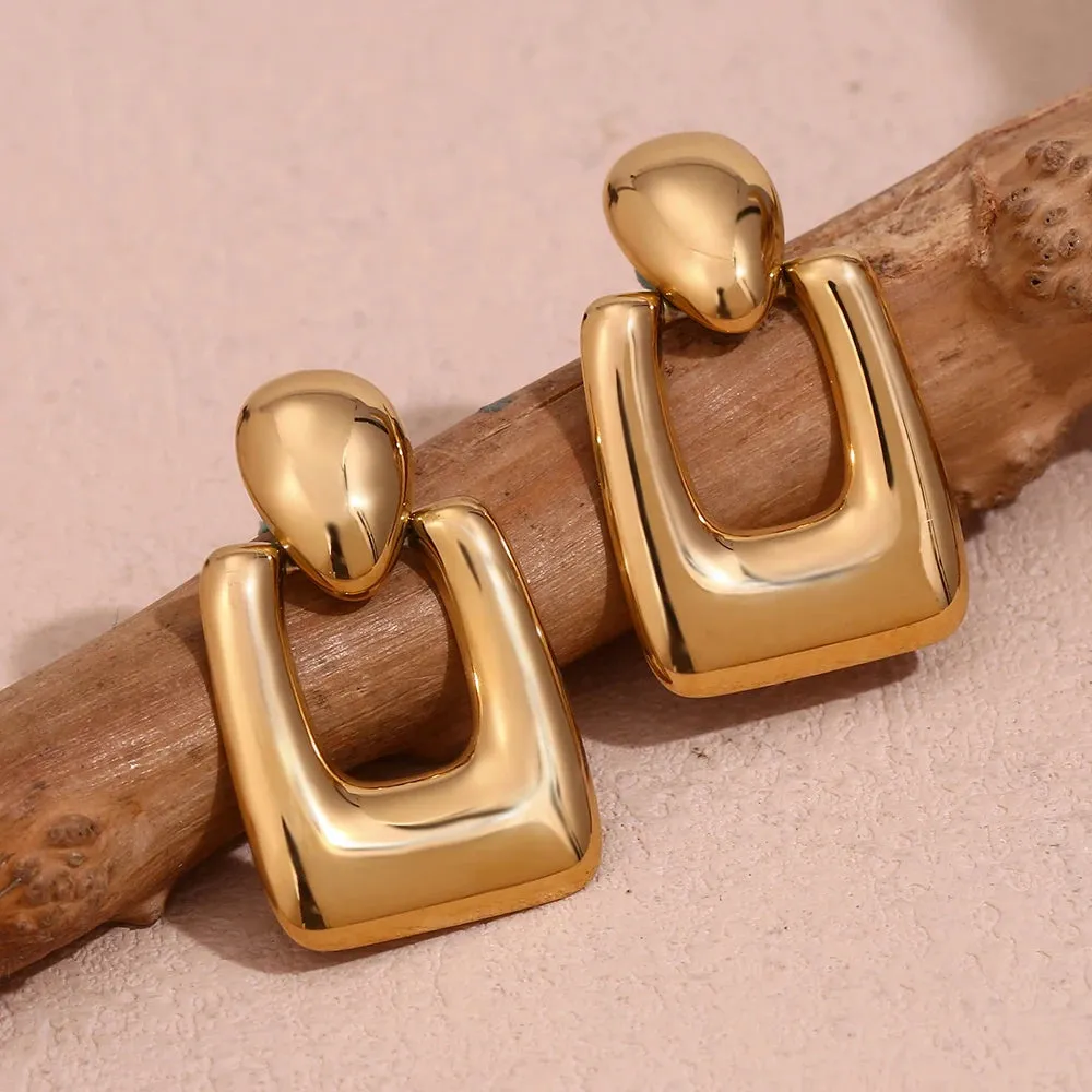 Hollow Rectangular Drop Earrings