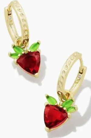 Kendra Scott Strawberry Gold Huggie Earrings in Dark Pink Crystal