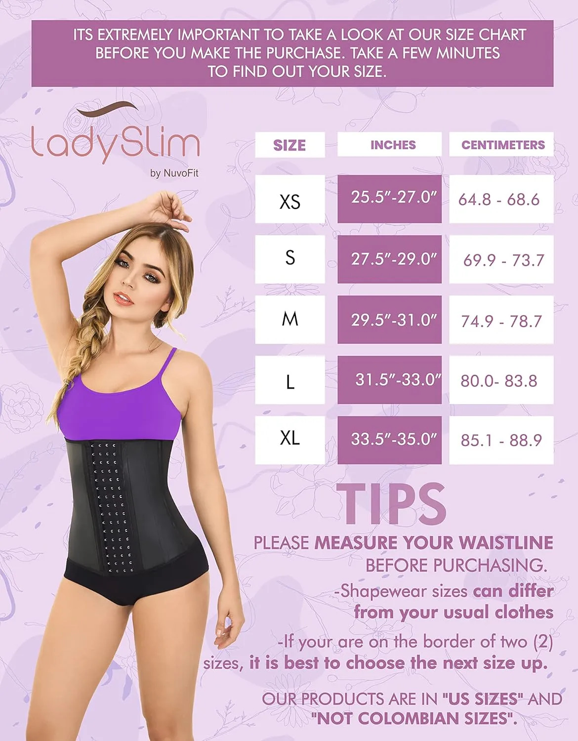 Lady Slim - Fajas Reductoras Colombianas Latex Waist Trainer for Women. Cinturilla Shapewear FREE Extender Waist Cincher