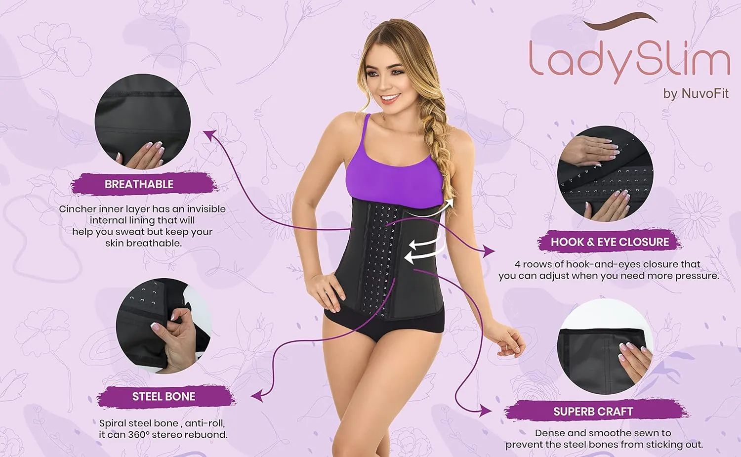 Lady Slim - Fajas Reductoras Colombianas Latex Waist Trainer for Women. Cinturilla Shapewear FREE Extender Waist Cincher