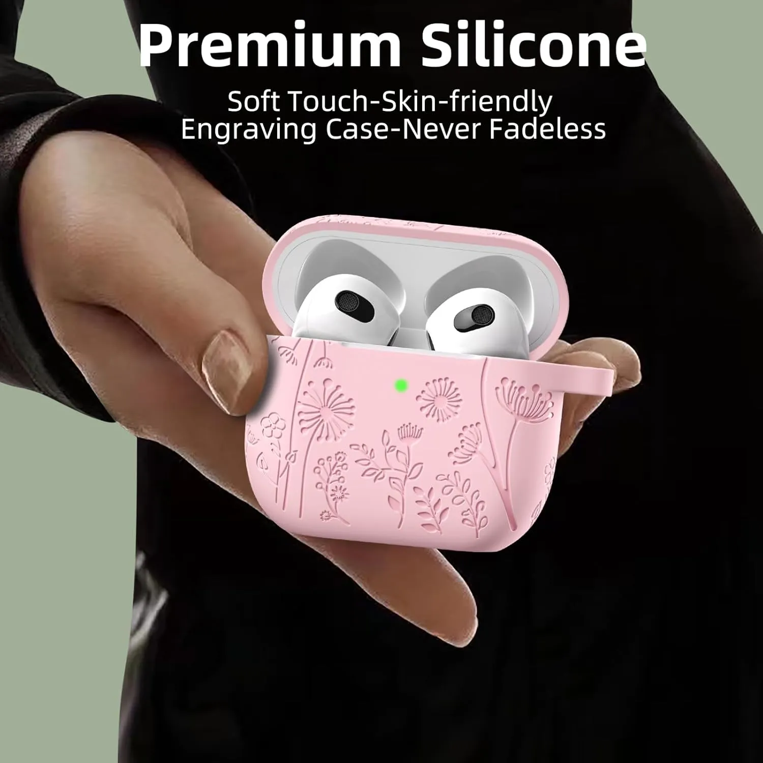 Lerobo for Airpods 4 Case Cover with Cleaner Kit, Cute Flower Engraved Silicone Protective Case Cover with Keychain Compatible with Apple Airpods 4 Case 2024 for Women and Girls, Pink