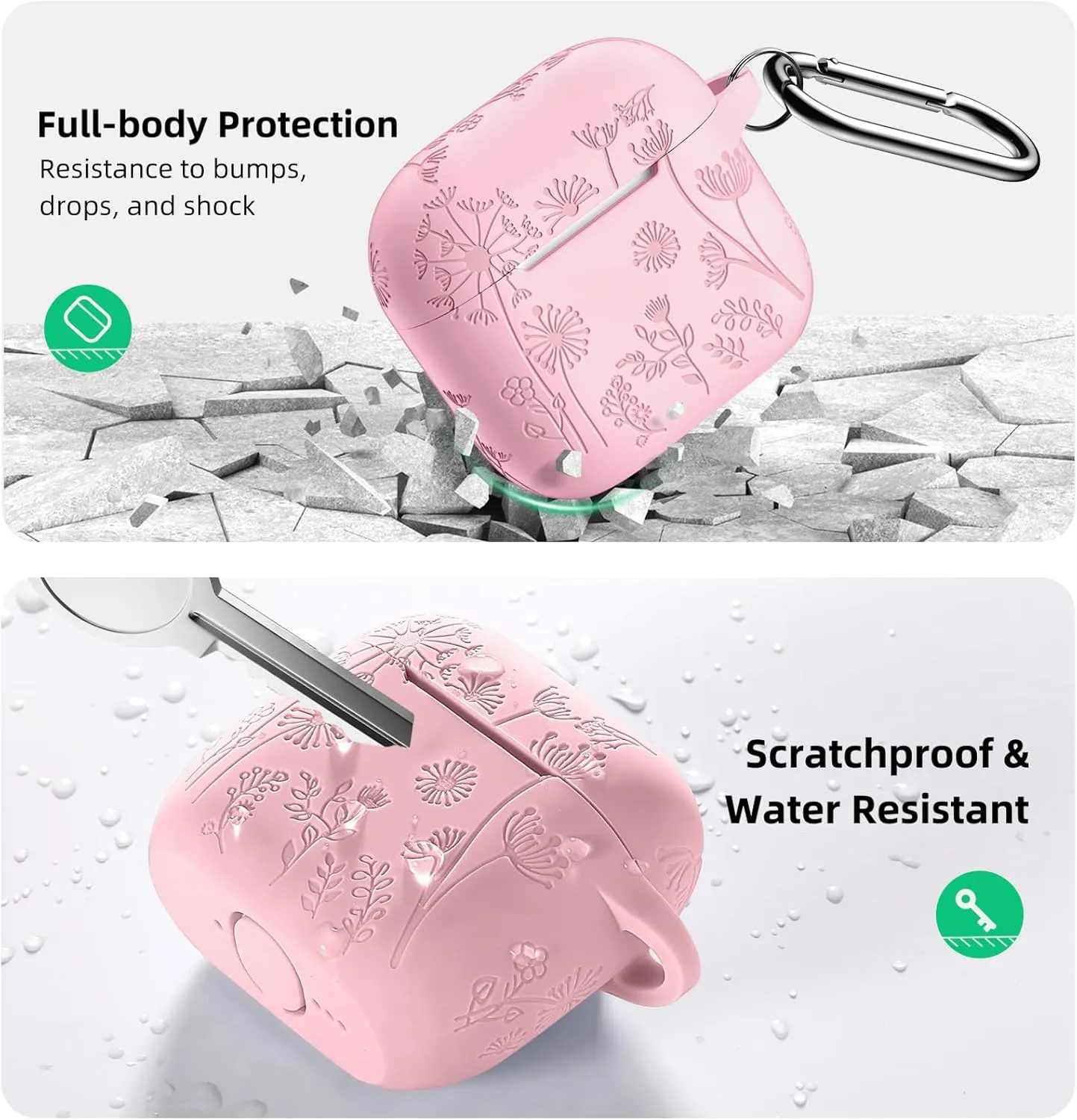 Lerobo for Airpods 4 Case Cover with Cleaner Kit, Cute Flower Engraved Silicone Protective Case Cover with Keychain Compatible with Apple Airpods 4 Case 2024 for Women and Girls, Pink