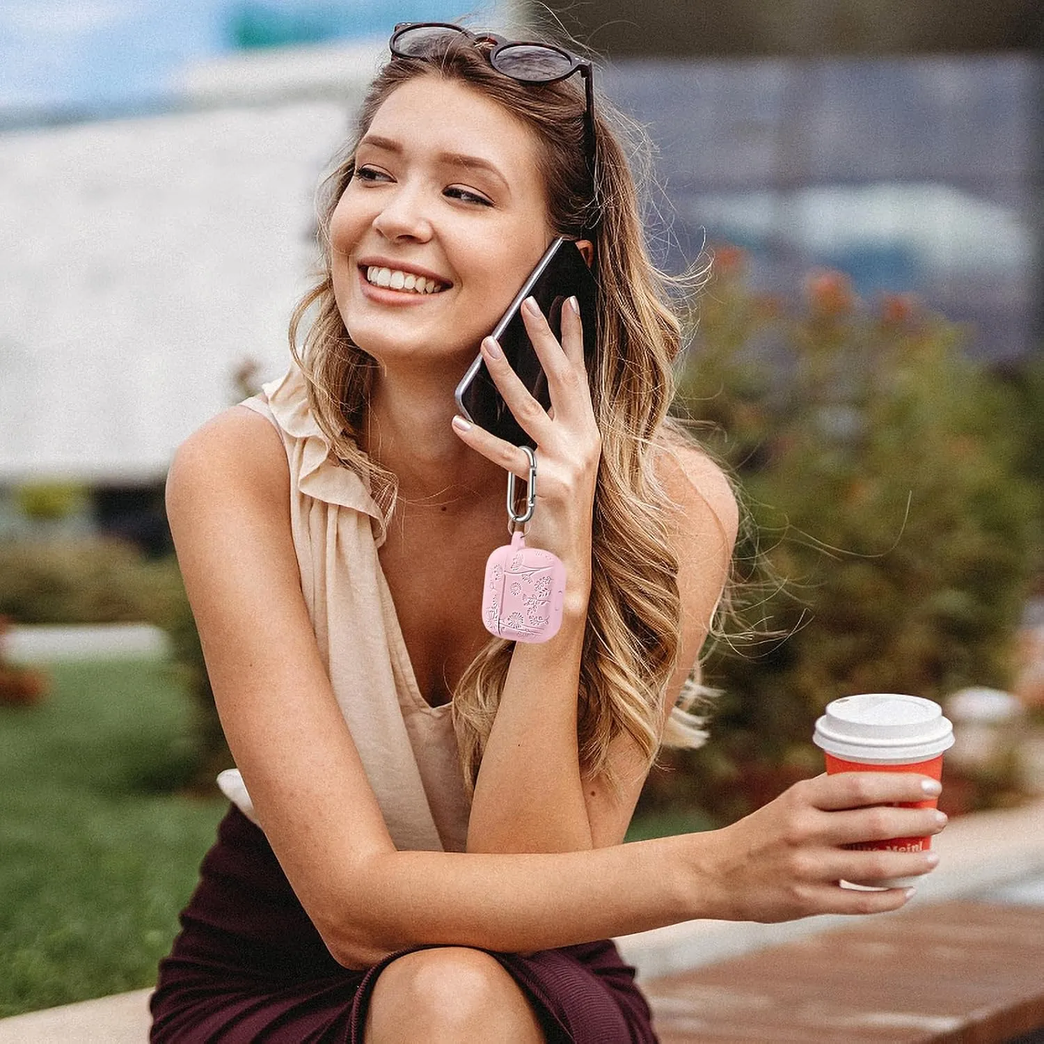 Lerobo for Airpods 4 Case Cover with Cleaner Kit, Cute Flower Engraved Silicone Protective Case Cover with Keychain Compatible with Apple Airpods 4 Case 2024 for Women and Girls, Pink